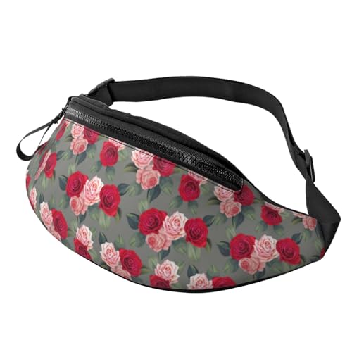 Umhängetaschen für Damen und Herren – Rot-Rosa Rosenblumen, Reise-Gürteltasche, Lauf-Hüfttasche für Damen und Herren von Oudrspo
