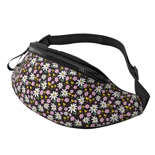 Umhängetaschen für Damen und Herren – Sternenhimmel, Schwarze Gänseblümchen, Blumen, Reise-Gürteltasche, Lauf-Hüfttasche für Damen und Herren von Oudrspo
