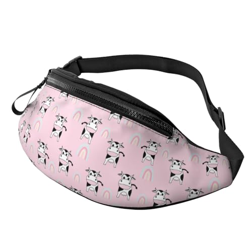 Umhängetaschen für Damen und Herren – rosa Cartoon-Gürteltasche mit süßem Kuh-Regenbogen-Motiv, Reise-Gürteltasche, Lauf-Hüfttasche für Damen und Herren von Oudrspo