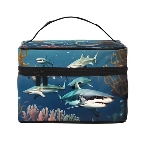Unterwasser-Kosmetiktasche mit Hai-Motiv, großer Reise-Organizer mit mehreren Taschen für wichtige Dinge von Oudrspo