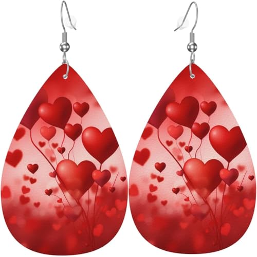 Valentinstag Herz Ballon Aquarell Weihnachten Blätter Leder Teardrop Ohrringe für Frauen Dekorationen von Oudrspo