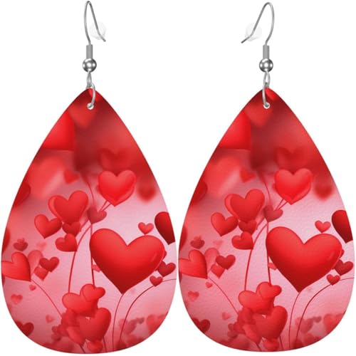 Valentinstag Herz Ballon Romantische Liebe Liebe Herz Drucke Leder Teardrop Ohrringe Für Frauen Urlaub Dekorationen von Oudrspo