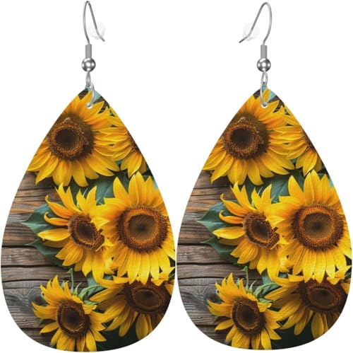 Vintage Board Sonnenblumen Bunte Weihnachtsbaum Leder Teardrop Ohrringe für Frauen Dekorationen von Oudrspo