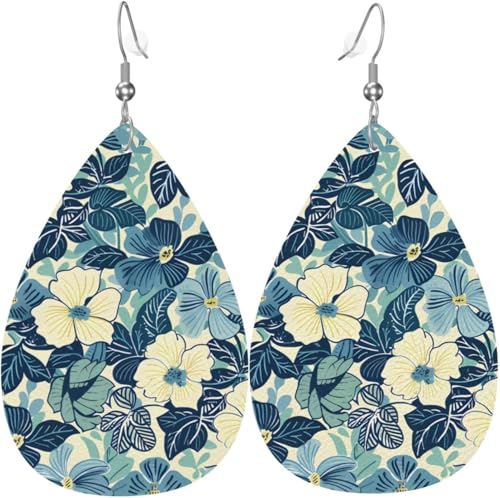 Vintage Bunte Blumen Aquarell Weihnachtsblätter Leder Tropfen Ohrringe Für Frauen Dekorationen von Oudrspo
