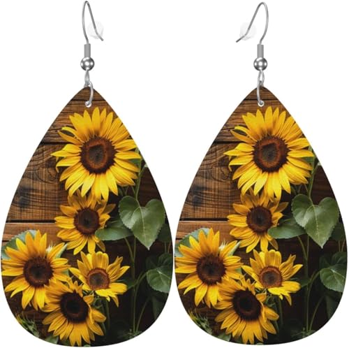 Vintage Sonnenblumen Weihnachten Grüne Blätter Leder Teardrop Ohrringe Für Frauen Urlaub Dekorationen von Oudrspo