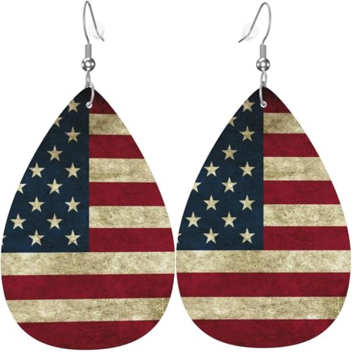 Vintage amerikanische Flagge Weihnachten grüne Blätter Leder Teardrop Ohrringe für Frauen Urlaub Dekorationen von Oudrspo