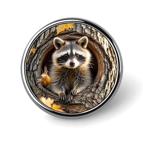 Waschbär im Herbstbaumloch, Anstecknadel für Männer, Panda-Stern, modische Brosche – süße Emaille-Anstecker, Anstecknadel aus Aluminiumlegierung für Hüte, Hemden, Taschen, Jacken und Accessoires (rund von Oudrspo