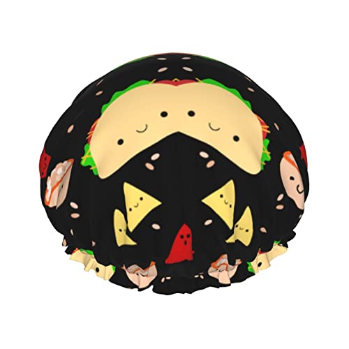 Wasserdichte Duschhaube von Christmas Taco, elastische Bade-Haarkappe, Umweltschutz-Haar-Badekappen, doppelte wasserdichte Schichten, Bade-Duschhut von Oudrspo