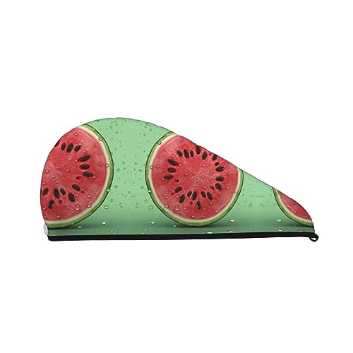 Wassermelonengrüne Bade-Duschhaube für Damen, Korallensamt-Kappe für trockenes Haar, saugfähige, schnell trocknende Handtücher von Oudrspo