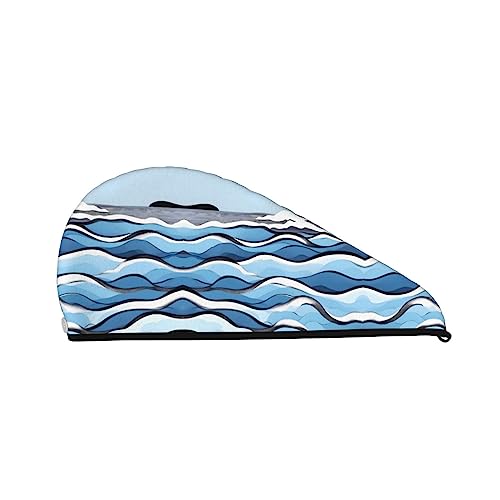 Waves Lapping at The Rocks Coral Velvet Dry Hair Cap für Frauen Haarkappen mit Knöpfen zum Trocknen von lockigem, langem und dickem Haar Anti Frizz von Oudrspo