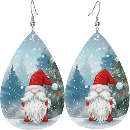 Weihnachten Schneefall Gnome Bunte Weihnachten Baum Leder Teardrop Ohrringe Für Frauen Dekorationen von Oudrspo