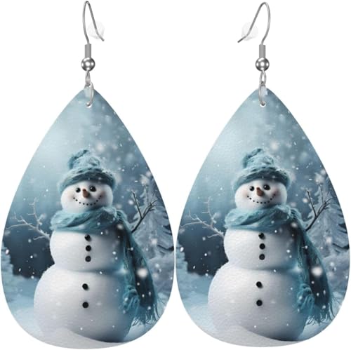 Weihnachten Schneeflocke Schneemann Aquarell Weihnachten Blätter Leder Teardrop Ohrringe für Frauen Dekorationen von Oudrspo