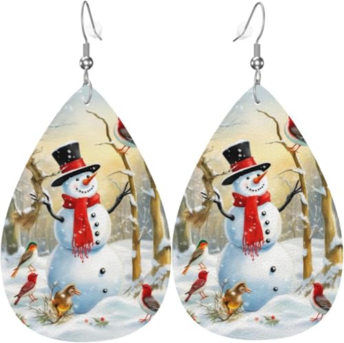 Weihnachten Schneemann Winter Vögel Schnee Halloween Baum Leder Teardrop Ohrringe für Frauen von Oudrspo