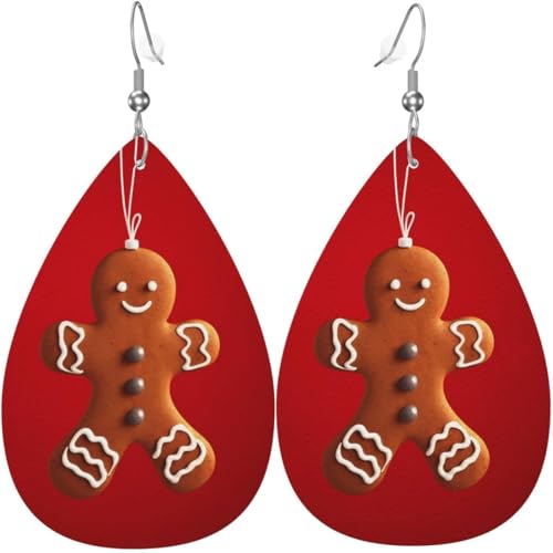 Weihnachten süße Lebkuchenmann Aquarell Zweige Blätter Leder Teardrop Ohrringe für Frauen Hochzeit Dekorationen von Oudrspo