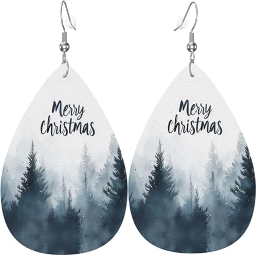 Weihnachtsbaum Aquarell Weihnachtsblätter Leder Tropfen Ohrringe für Frauen Dekorationen von Oudrspo