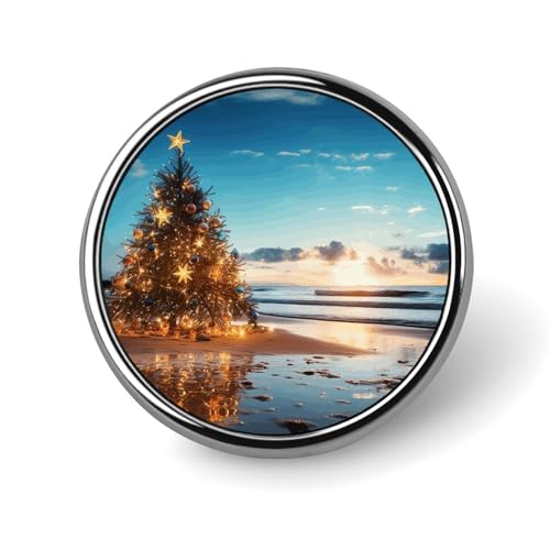 Weihnachtsbaum am Strand, runde Brosche, modische Revers-Krawattennadeln, leichte Metallbrosche für Männer und Frauen, Kostüm, dekoratives Accessoire Weihnachtsbaum am Strand, runde Brosche, modische Revers-Krawattennadeln, leichte Metallbrosche für Männer und Frauen, Kostüm, dekoratives Accessoire von Oudrspo