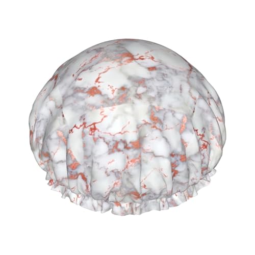 Weißer Marmor Rose Gold Print DoubleShower Cap Badeduschhauben Damen Herren Duschhauben Salon Heimgebrauch von Oudrspo