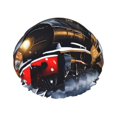 Wiederverwendbare Duschhauben mit Winter-, Weihnachts-, Schnee- und Nachtmotiv, Eisenbahn- und Zugdruck, für Damen, Doppelhaarhaube, Haarhaube für Erwachsene für alle Haare von Oudrspo