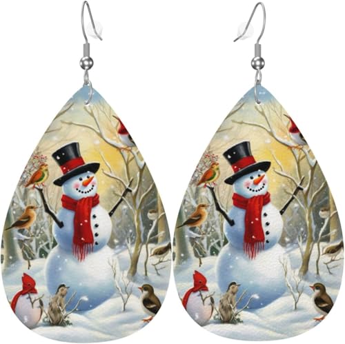 Winter Schneemann Weihnachten Aquarell Zweige Blätter Leder Teardrop Ohrringe für Frauen Hochzeit Dekorationen von Oudrspo