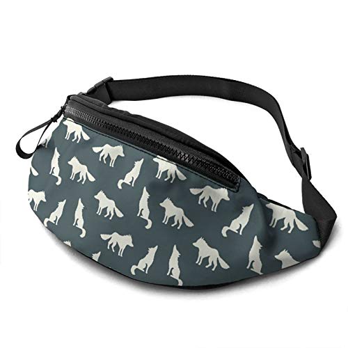 Wolf On Navy Grey Lässige Gürteltasche für Männer und Frauen, Verstellbarer Gürtel, Gürteltasche für Reisen, Wandern, Radfahren, Laufen, Festival, Rave von Oudrspo