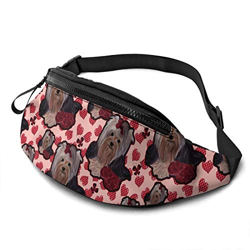 Yorkie Rose Hearts Dots Minky Lässige Gürteltasche für Männer und Frauen, Verstellbarer Gürtel, Gürteltasche für Reisen, Wandern, Radfahren, Laufen, Festival, Rave von Oudrspo