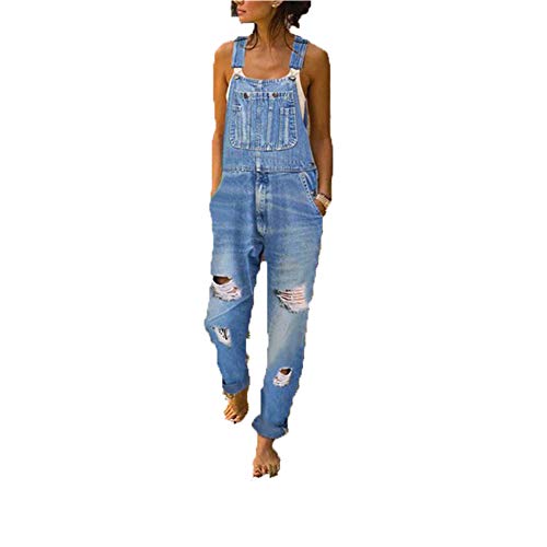 Ouduo Damen Latzhose Jeans, Taschen Playsuit Lange Hosen Sexy Casual Breite Beine Hosen Loose Denim Baggy Spielanzug Latzjeans Jumpsuit Overalls (M,Hellblau) von Ouduo