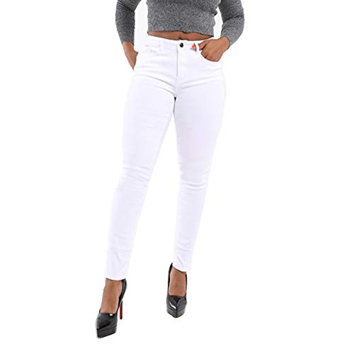 Ouduo Damen Skinny Jeans, High Waist Slim Sretch Leggings Große Größen Mode Mehrfarbig Jeanshosen (S,Weiß) von Ouduo