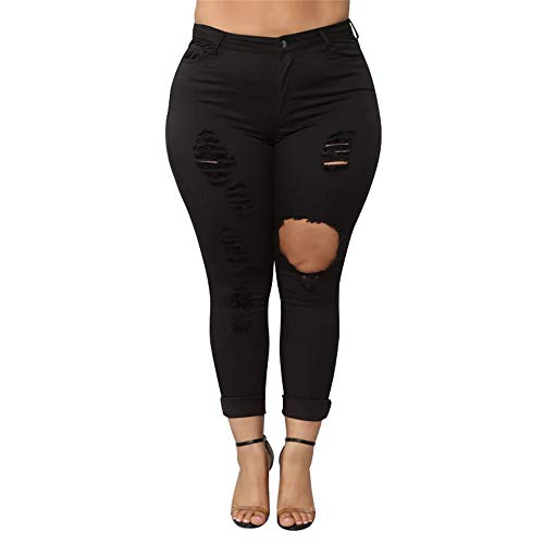Ouduo Große Größen Damen Ripped Loch Skinny Jeans, Sretch High Waist Jeanshosen Slim Fit Leggings L-6XL Mode Zerrissen Röhrenjeans Freizeithose (L,schwarz) von Ouduo