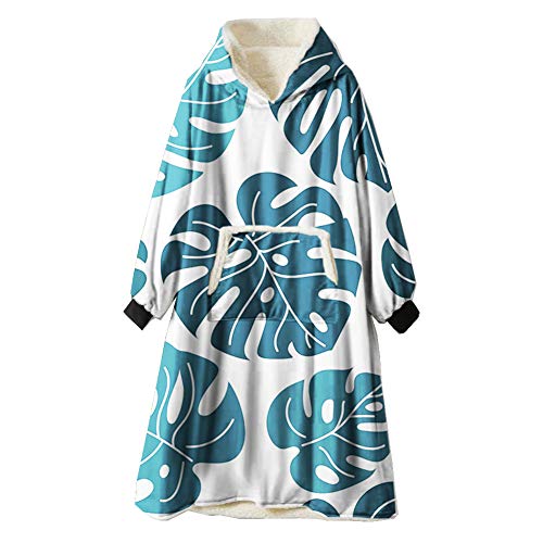 Ouduo Kapuzenpullover Decke, 3D Nordischer Stil Drucken Übergroße Sherpa Hoodie Weiche Warme Riesen Sweatshirt Blanket Fronttasche Plüsch Pullover Decke mit Kapuze (One Size,Monstera) von Ouduo