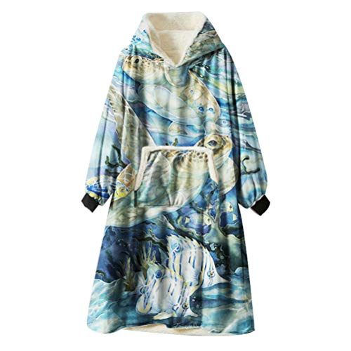 Ouduo Kapuzenpullover Decke, Ozean Tier Druck Übergroße Sherpa Hoodie Weiche Warme Riesen Sweatshirt Blanket Fronttasche Plüsch Pullover Decke mit Kapuze (Meeresfisch,One Size) von Ouduo