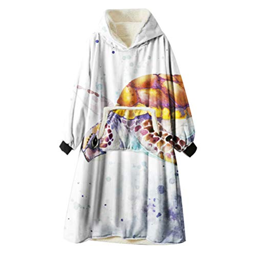 Ouduo Kapuzenpullover Decke, Ozean Tier Druck Übergroße Sherpa Hoodie Weiche Warme Riesen Sweatshirt Blanket Fronttasche Plüsch Pullover Decke mit Kapuze (Schildkröte,One Size) von Ouduo