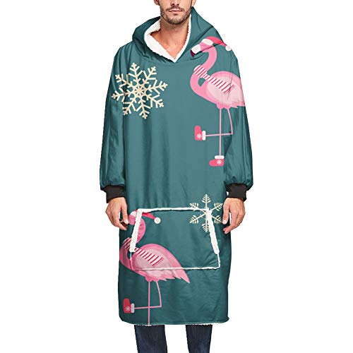 Ouduo Weihnachten Stil Kapuzenpullover Decke,3D Drucken Übergroße Sherpa Hoodie Weiche Warme Riesen Sweatshirt Blanket Fronttasche Plüsch Pullover Decke mit Kapuze (Flamingo,One Size) von Ouduo