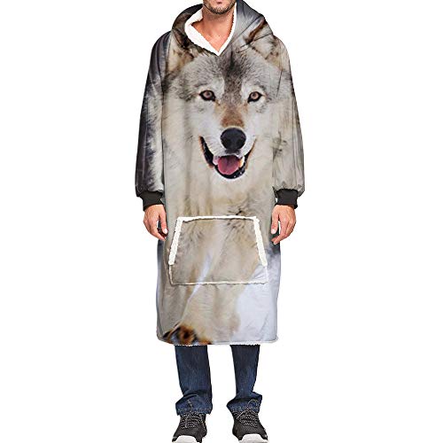 Ouduo Wolf Druck Kapuzenpullover Decke, 3D Übergroße Sherpa Hoodie Weiche Warme Riesen Sweatshirt Blanket Fronttasche Plüsch Pullover Decke mit Kapuze (Wolf 10,One Size) von Ouduo