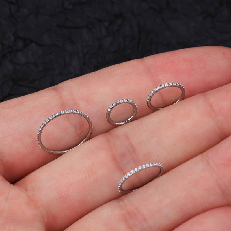 18G Titan Gepflastert Cz Knorpel Hoop Ohrringe/Klapp Clicker/Nasenring/Conch Hoop/Tragus Hoop/Daith/Turm Piercing Hoop/Tiny Silber von OuferJewelry