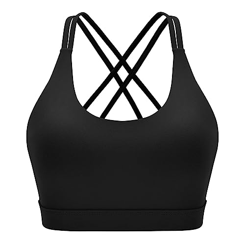 Oufusilk Damen Sport BH Gepolstert Bustier Damen BH Ohne Buegel Bequemer BH Spaghettiträger Cross Back Design Push up BH Sport Bra mit Abnehmbaren Cups von Oufusilk