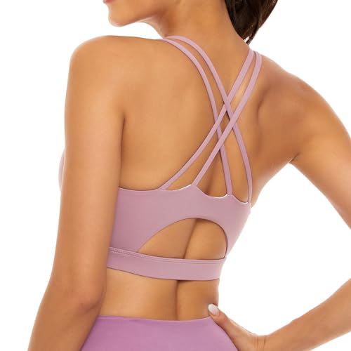 Oufusilk Damen Sport BH Gepolstert Bustier Ohne Bügel - Bequemer Spaghettiträger Cross Back Design Push-Up Sport Bra Mit Abnehmbaren Cups von Oufusilk
