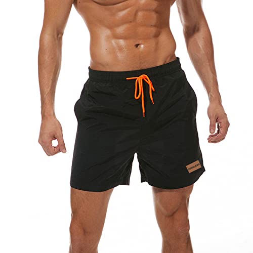 Ougelebo Badehose Herren Badeshorts Herren Kurz Männer Schnelltrocknend Boardshorts Schwimmhose Herren Strandshorts Swimming Shorts Men Schwarz S von Ougelebo