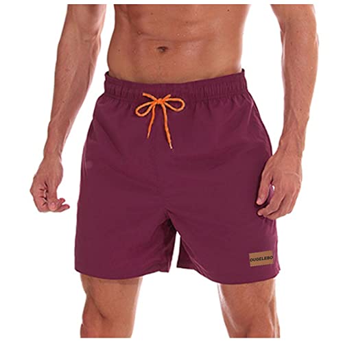 Ougelebo Badehose Herren Badeshorts Herren Kurz Männer Schnelltrocknend Kurze Schwimmhose Strandhose Herren Swim Bade Shorts Man Rotwein L von Ougelebo