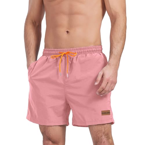 Ougelebo Badehose Herren Badeshorts Herren Kurz Männer Schnelltrocknend Kurze Schwimmhose Strandhose Herren Swim Bade Shorts Man pink L von Ougelebo