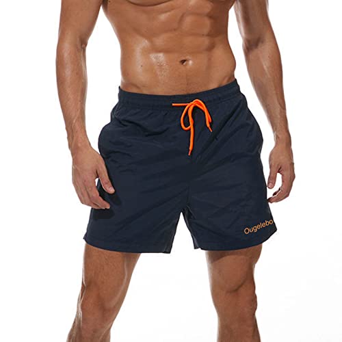 Ougelebo Badehose Herren Badeshorts Herren Kurz Männer Schnelltrocknend Schwimmhose Herren Boardshorts Swimming Shorts Men Dunkelblau S von Ougelebo