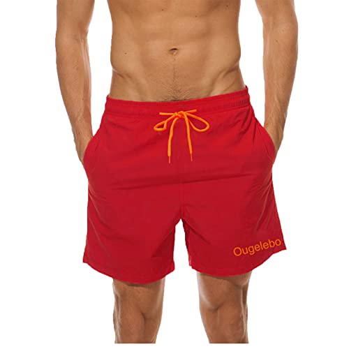 Ougelebo Badehose Herren Badeshorts Herren Kurz Männer Schnelltrocknend Schwimmhose Herren Boardshorts Swimming Shorts Men Rot S von Ougelebo