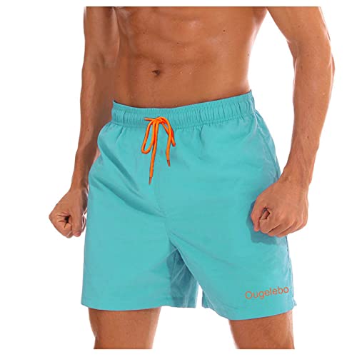 Ougelebo Badehose Herren Badeshorts Herren Kurz Männer Schnelltrocknend Schwimmhose Herren Kurze Strandhose Swim Bade Shorts Man Blauer See L von Ougelebo