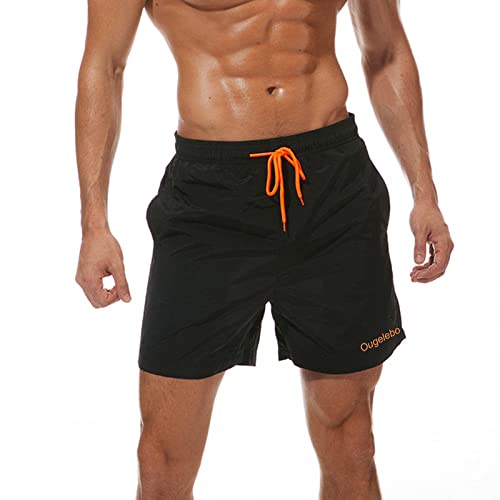 Ougelebo Badehose Herren Badeshorts Herren Kurz Männer Schnelltrocknend Schwimmhose Herren Kurze Strandhose Swim Bade Shorts Man Schwarz L von Ougelebo