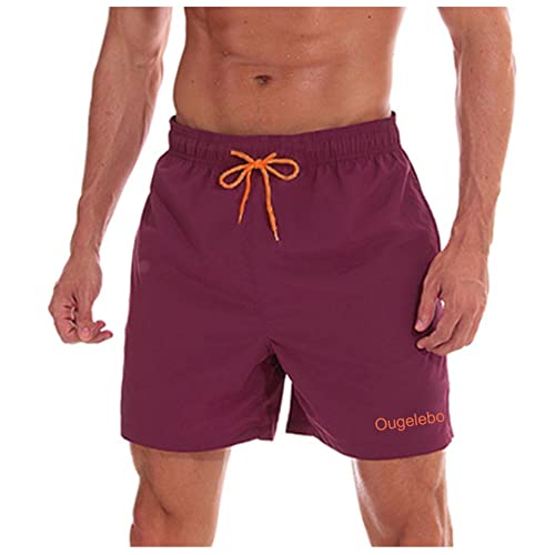 Ougelebo Badehose Herren Badeshorts Herren Kurz Schnelltrocknend Badehosen Männer Schwimmhose Herren Boardshorts Swimming Shorts Men Rotwein XL von Ougelebo