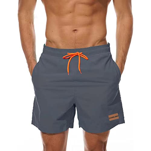 Ougelebo Badehose Herren Badeshorts Herren Kurz Schnelltrocknend Badehosen Männer Schwimmhose Herren Boardshorts mit Reißverschlusstasche Grau XL von Ougelebo