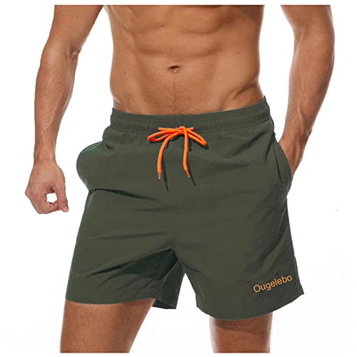 Ougelebo Badehose Herren Badeshorts Herren Kurz Schnelltrocknend Männer Schwimmhose Boardshorts Strandshorts Herren Swim Shorts Armeegrün L von Ougelebo