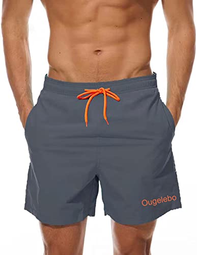 Ougelebo Badehose Herren Badeshorts Herren Kurz Schnelltrocknend Männer Schwimmhose Herren Strandshorts Swim Shorts Trunks Men Grau M von Ougelebo