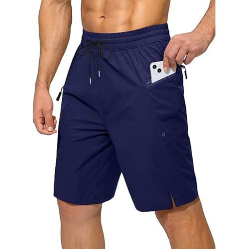 Ougelebo Badehose Herren Badeshorts Herren Lang Schnelltrocknend Bademode Männer Schwimmhose mit Reissverschluss Schwimmshorts Swimming Shorts Men Swimwear Trunks Dunkelblau XXL von Ougelebo