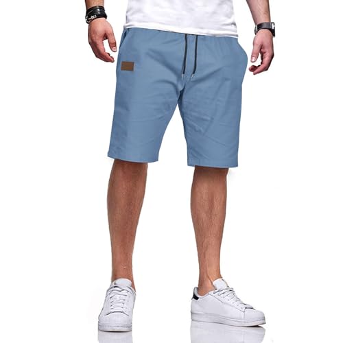 Ougelebo Kurze Hosen Herren Shorts Herren Sommer Shorts Männer Chino Baumwolle Hose Kurz Elastische Taille mit Tunnelzug Denim Blau XL von Ougelebo
