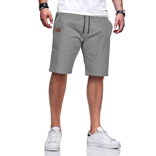 Ougelebo Kurze Hosen Herren Shorts Herren Sommer Shorts Männer Chino Baumwolle Hose Kurz Elastische Taille mit Tunnelzug Grau M von Ougelebo